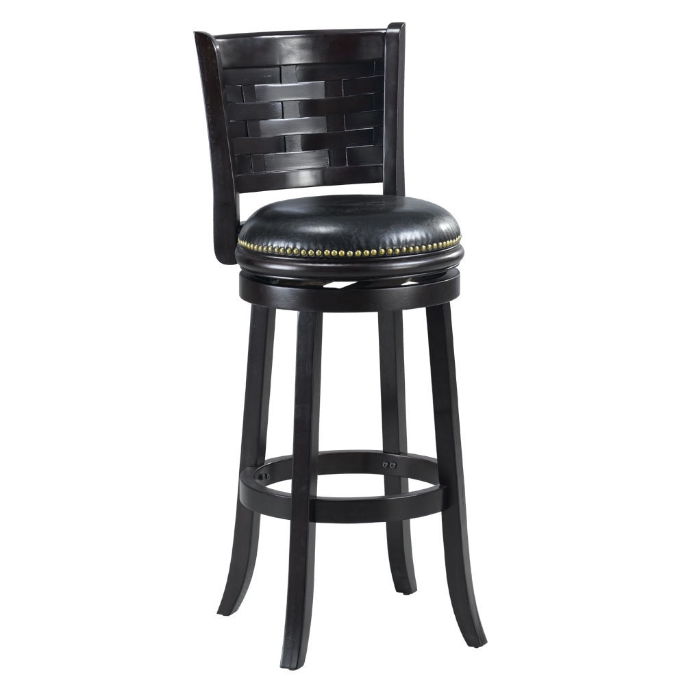 Brooklyn Black Bi cast Leather Woven Back Swivel Bar Stool