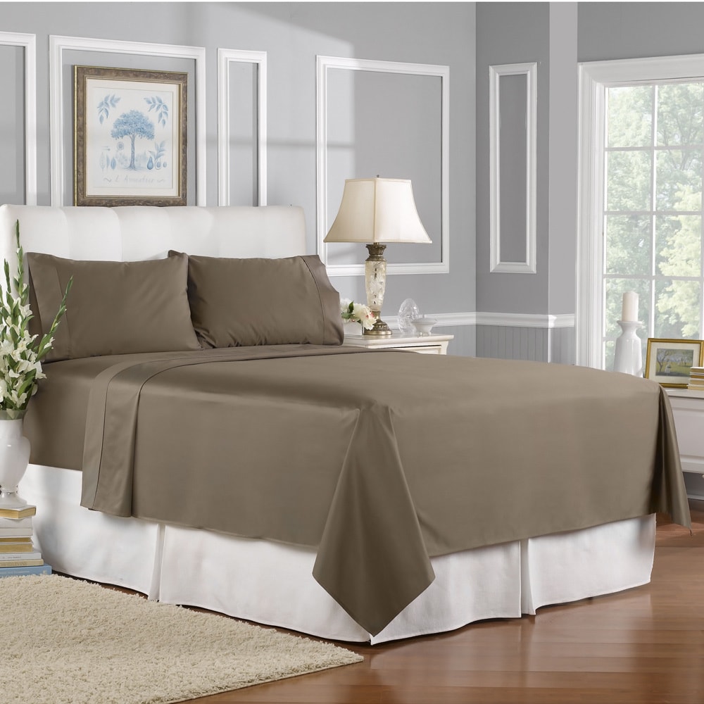 Aspire Linens Pima Cotton 750 Thread Count Solid Luxury Sheet Set Brown Size Queen