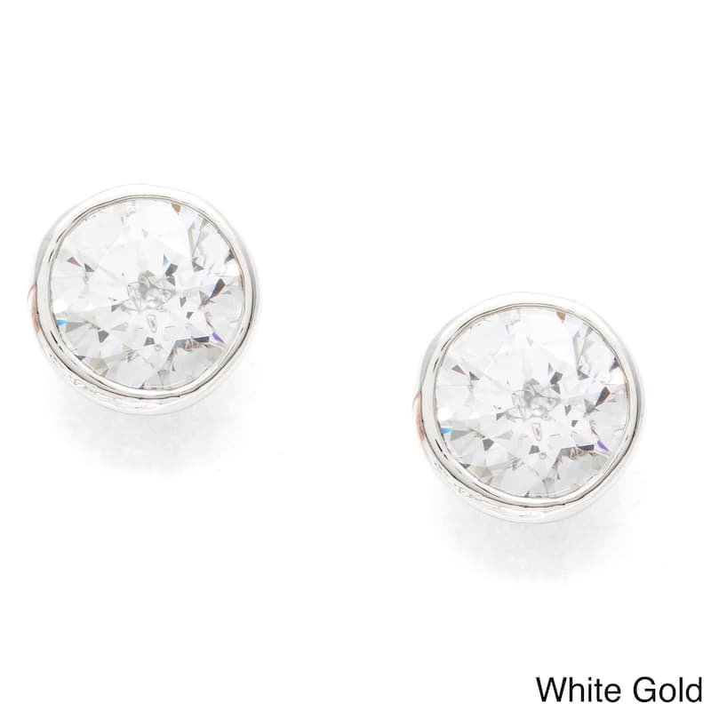 Sterling Silver Bezel Set CZ Stud Earring by Roberto Martinez - White Gold