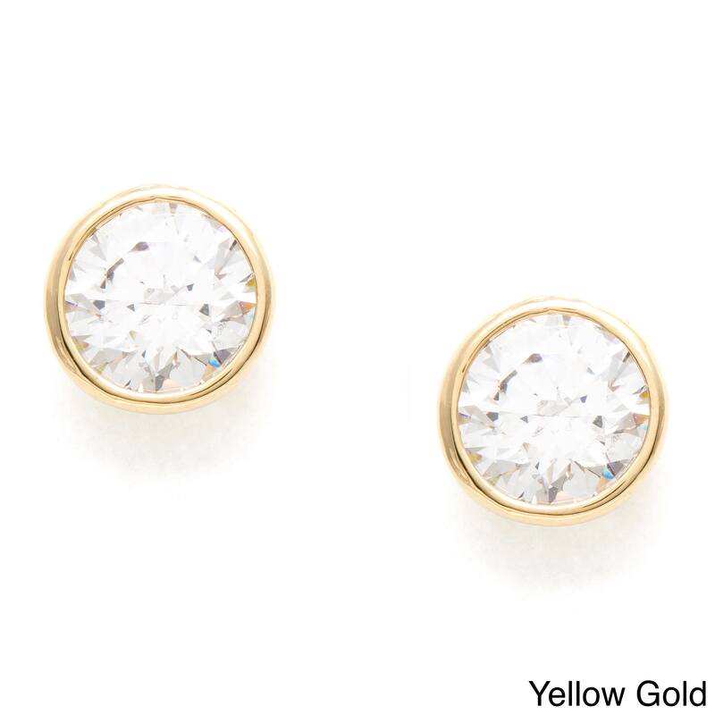 Sterling Silver Bezel Set CZ Stud Earring by Roberto Martinez - Yellow Gold