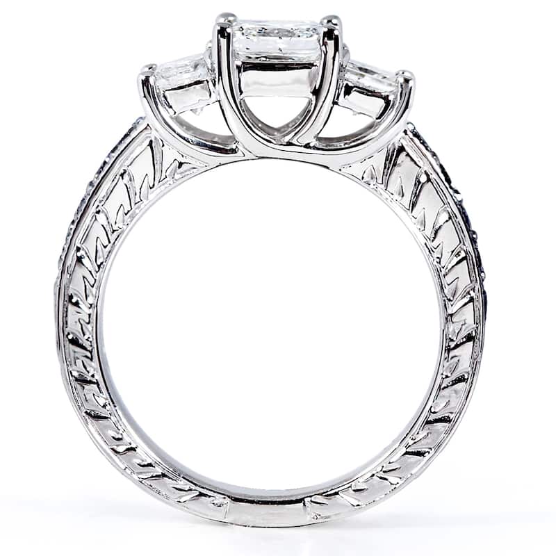 Annello 14k White Gold 1 3/8ct TDW Black and White 3-Stone Diamond Engagement Ring