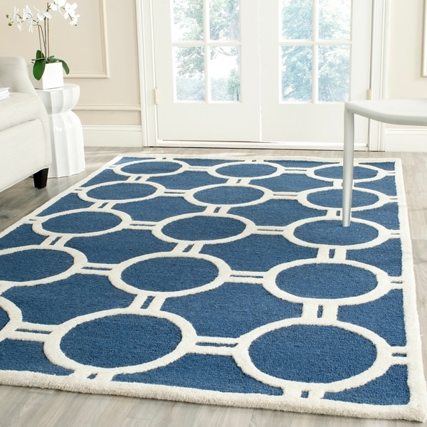 Contemporary Safavieh Handmade Moroccan Cambridge Navy/ Ivory Wool Rug - 8' x 10'