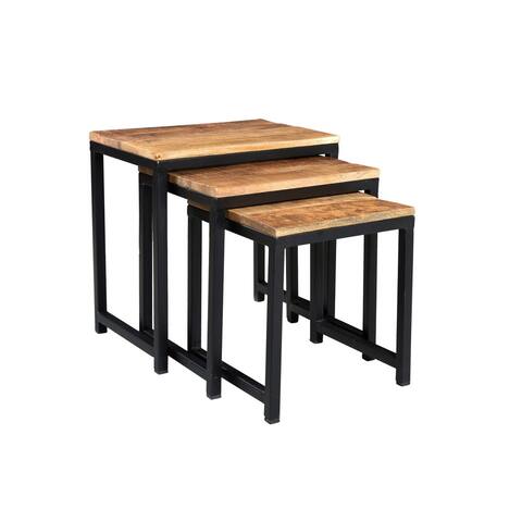 Handmade Reclaimed Wood and Iron Nesting Tables, Set of 3 (India) - 24" x 22" x 16"