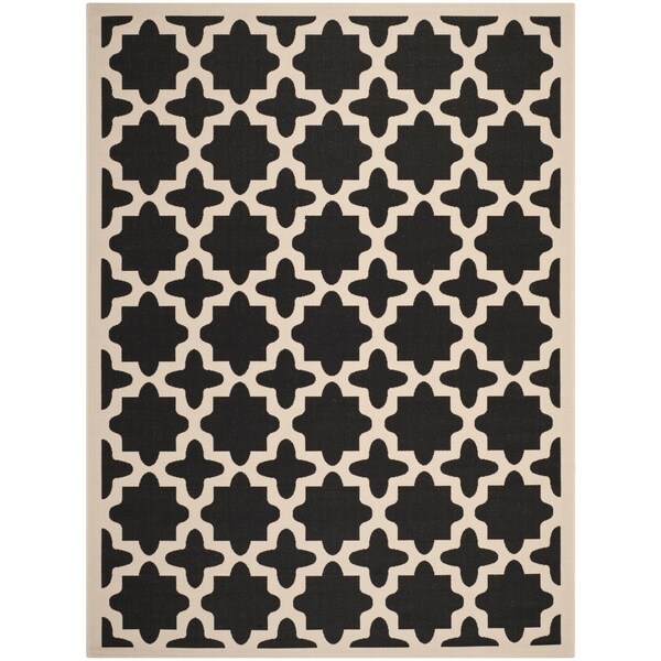 Safavieh Courtyard All-Weather Black/ Beige Indoor/ Outdoor Rug - 5'3" x 7'7"