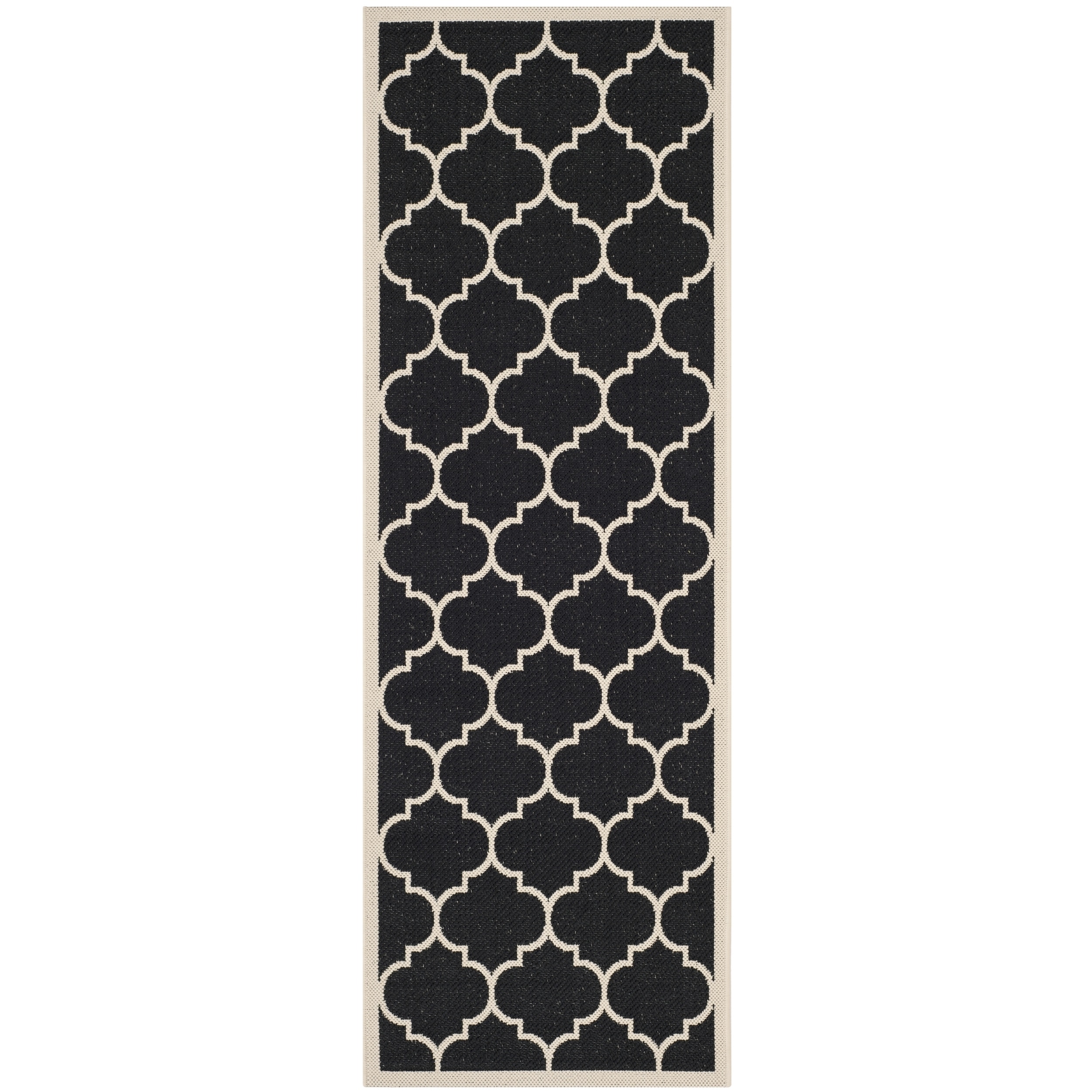 Safavieh Indoor/ Outdoor Courtyard Black/ Beige Power loomed Rug (23 X 8)