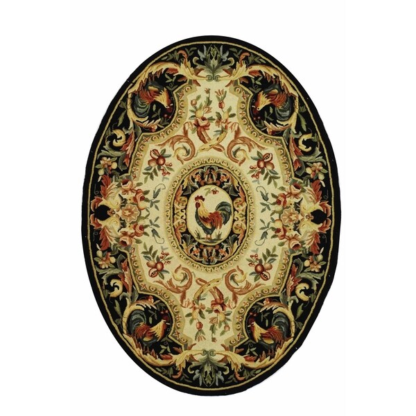 Safavieh Hand-hooked Chelsea Ivory/ Black Wool Rug - 4'6" x 6'6" Oval