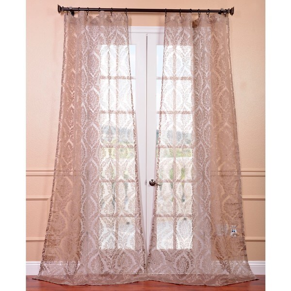 EFF Loretta Taupe Damask Sheer Curtain Panel