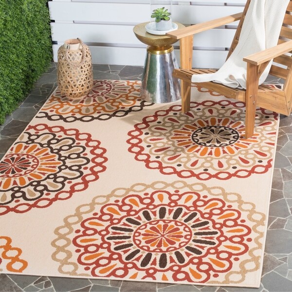 Safavieh Indoor/ Outdoor Veranda Cream/ Red Rug - 8' x 11'2