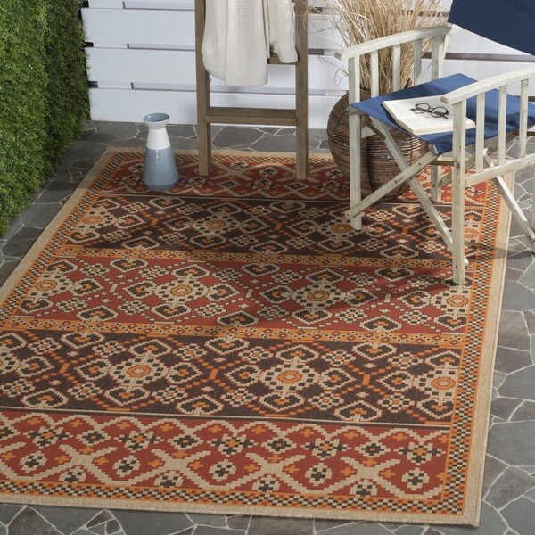 Safavieh Indoor/ Outdoor Veranda Red/ Chocolate Rug - 8' x 11'2