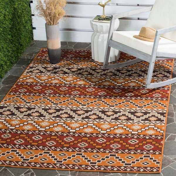 Safavieh Contemporary Indoor/ Outdoor Veranda Red/ Chocolate Rug - 8' x 11'2