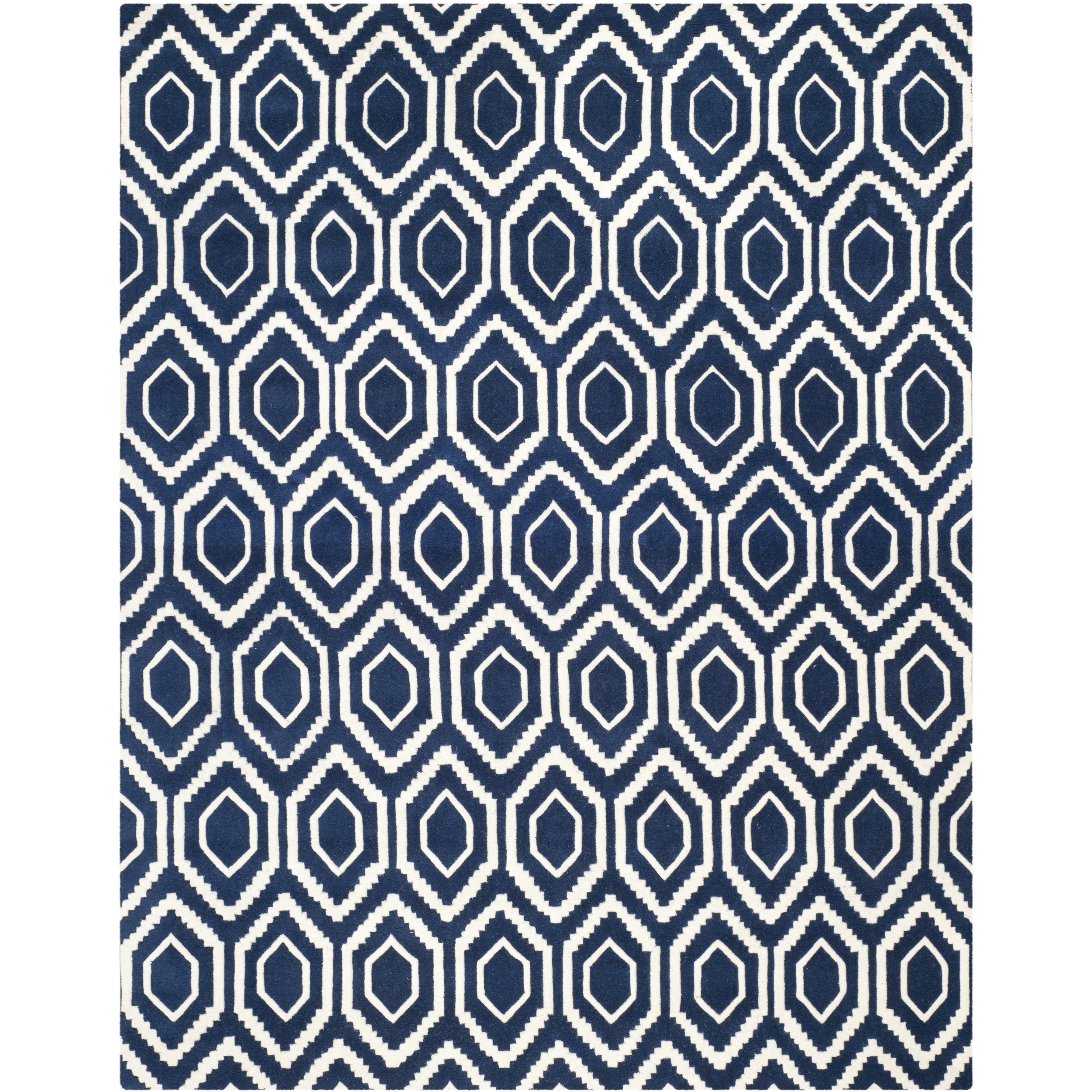 Safavieh Handmade Moroccan Chatham Dark Blue/ Ivory Geometric Wool Rug (8 X 10)