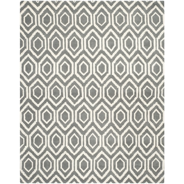 Safavieh Handmade Moroccan Chatham Geometric pattern Dark Gray/ Ivory Wool Rug (8' x 10') Safavieh 7x9   10x14 Rugs