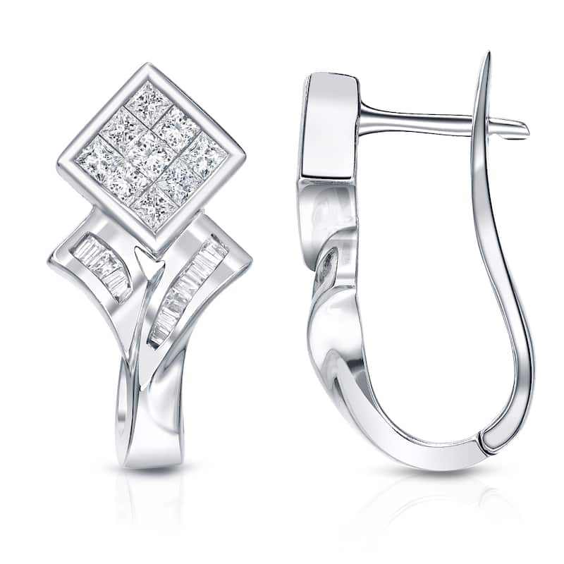 Auriya 1ctw Modern Pave Diamond Dangle Earrings 14k White Gold (H-I, SI1-SI2)