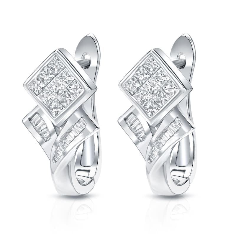 Auriya 1ctw Modern Pave Diamond Dangle Earrings 14k White Gold (H-I, SI1-SI2)