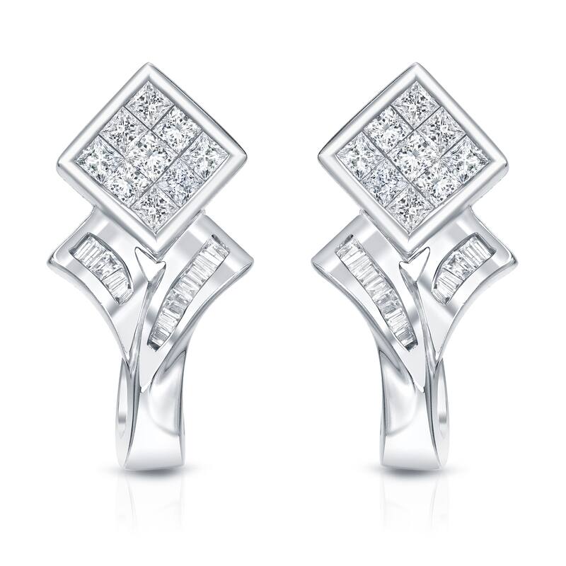 Auriya 1ctw Modern Pave Diamond Dangle Earrings 14k White Gold (H-I, SI1-SI2)