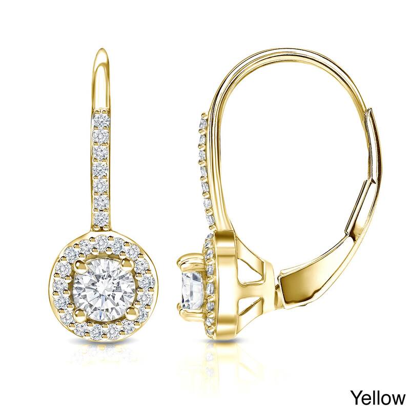 Auriya 14k Gold 3/5ct TDW Round Diamond Halo Leverback Earrings (H-I, SI1-SI2) - Yellow