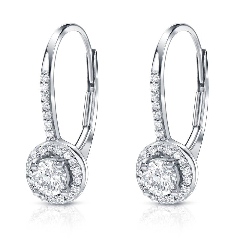 Auriya 14k Gold 3/5ct TDW Round Diamond Halo Leverback Earrings (H-I, SI1-SI2)