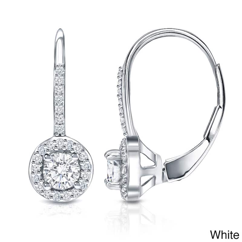 Auriya 14k Gold 3/5ct TDW Round Diamond Halo Leverback Earrings (H-I, SI1-SI2) - White