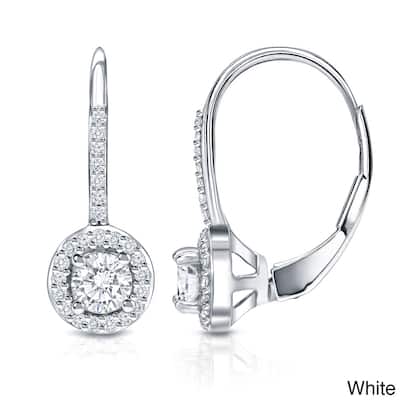 Auriya 14k Gold 3/5ct TDW Round Diamond Halo Leverback Earrings (H-I, SI1-SI2)
