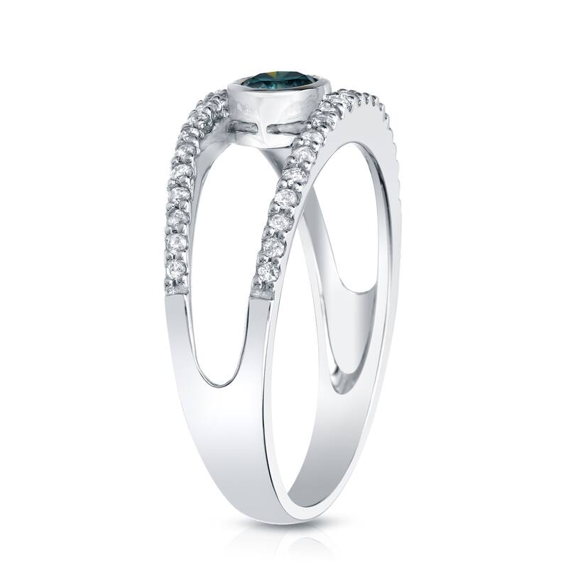 Auriya 1/2ctw Split Shank Bezel Set Blue Diamond Ring 14k White Gold