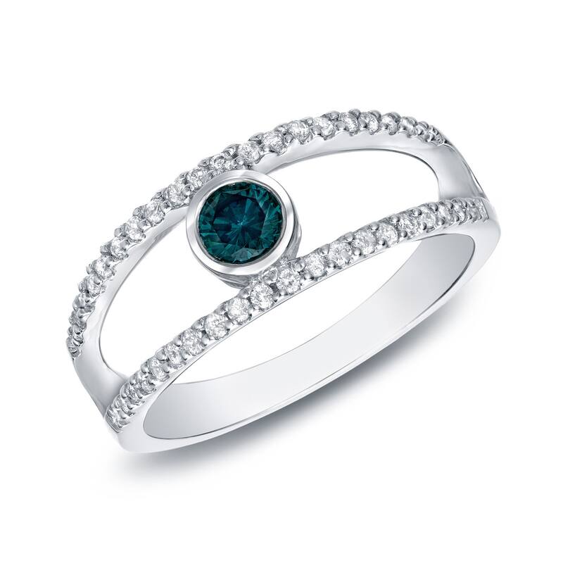 Auriya 1/2ctw Split Shank Bezel Set Blue Diamond Ring 14k White Gold - 6
