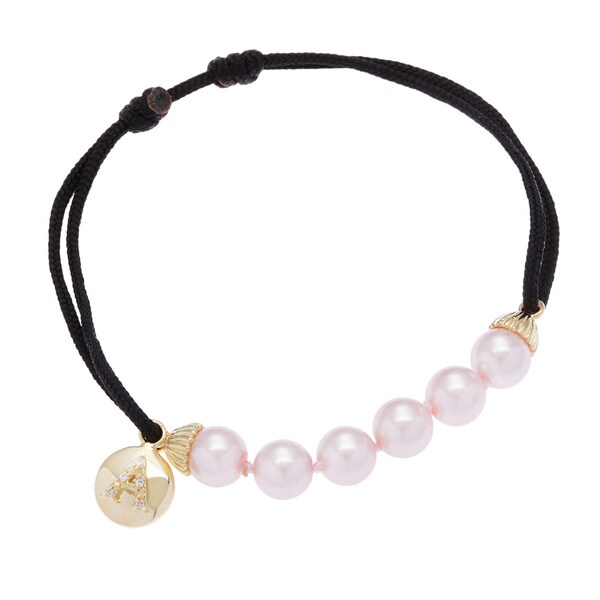 Sterling Essentials Gold Plated Silver and Pink Pearl Initial Friendship Bracelet
