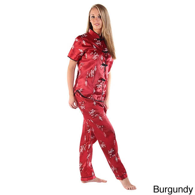 Del Rossa Womens Chinese Inspired Satin Pajama Set