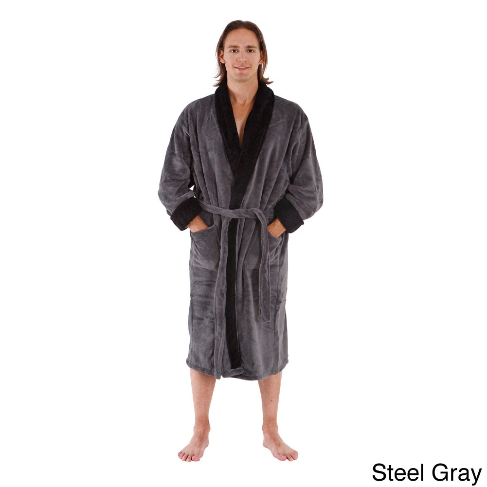 Del Rossa Mens Contrasting Shawl Collar Fleece Bath Robe