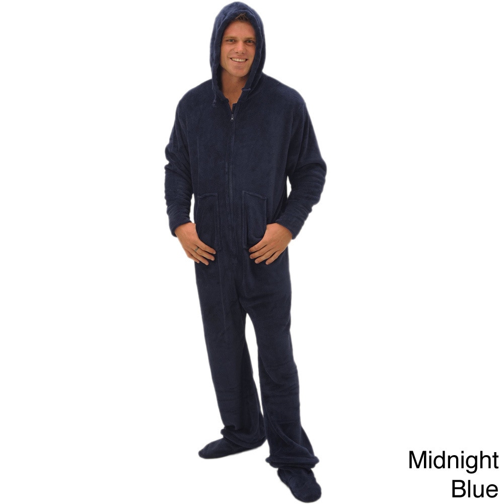 Del Rossa Mens Hooded Footed One piece Fleece Pajamas