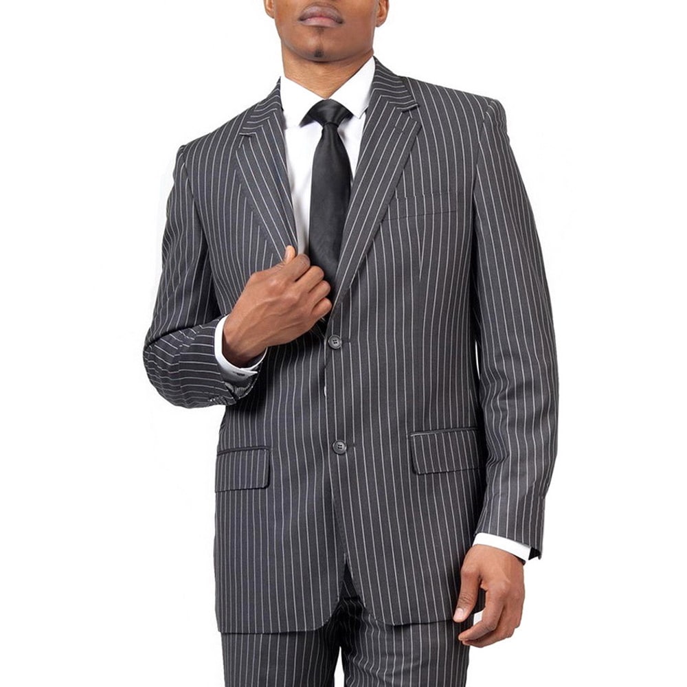 1st Universal Inc Mens Charcoal Pinstripe Modern Fit 2 button Suit Grey Size 36S