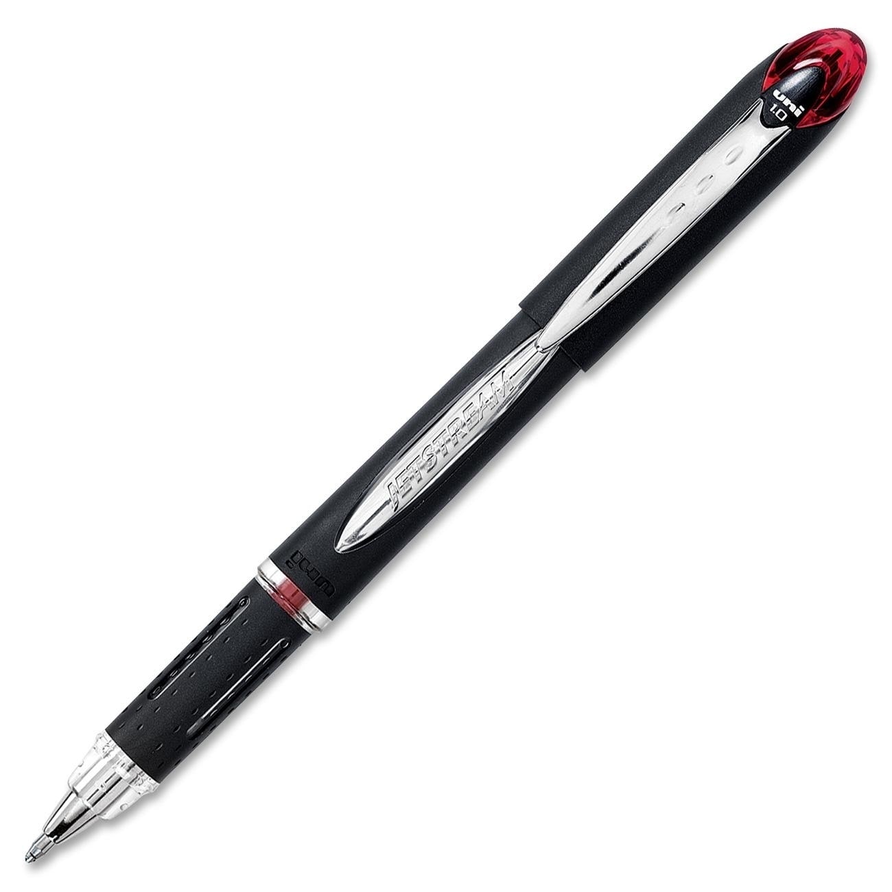 Uni ball Jetstream Ballpoint Stick Pen Red Ink Bold Point (Black, redWeight 5 ounces.Model JetstreamPack of 1Pocket Clip Yes Refillable YesRetractable NoPen Length 6 In.Tip Type BallpointPoint Size BoldInk Type Liquid BoldInk Type Liquid )