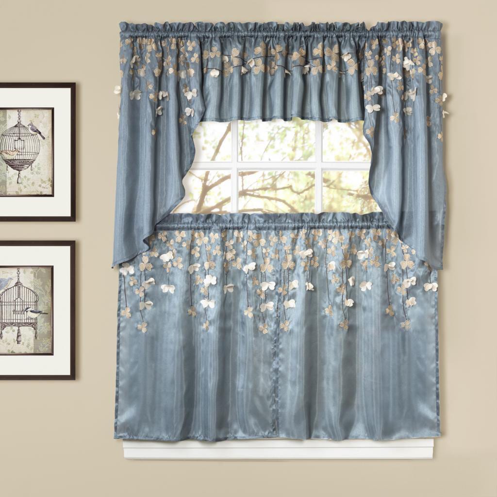 Lush Decor Flower Drops Blue Tiered Curtain Pair