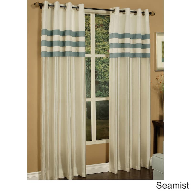 Sherry Kline Faux Silk Stripe Pleats Grommet Top Curtain Panel Pair - Blue/Seamist - 50 x 96 - 96 Inches