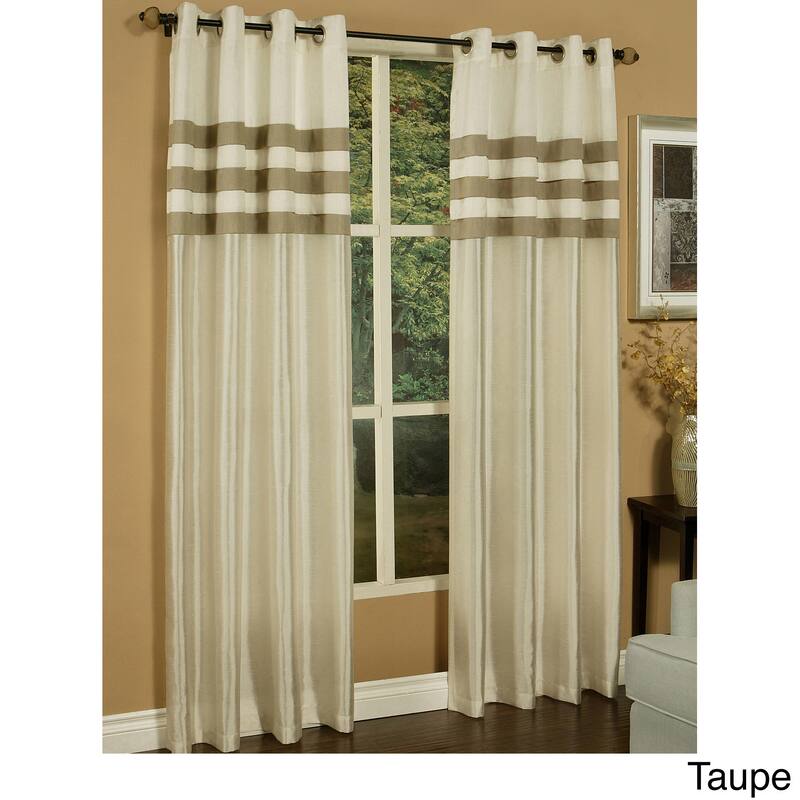 Sherry Kline Faux Silk Stripe Pleats Grommet Top Curtain Panel Pair - Taupe - 50 x 96 - 96 Inches