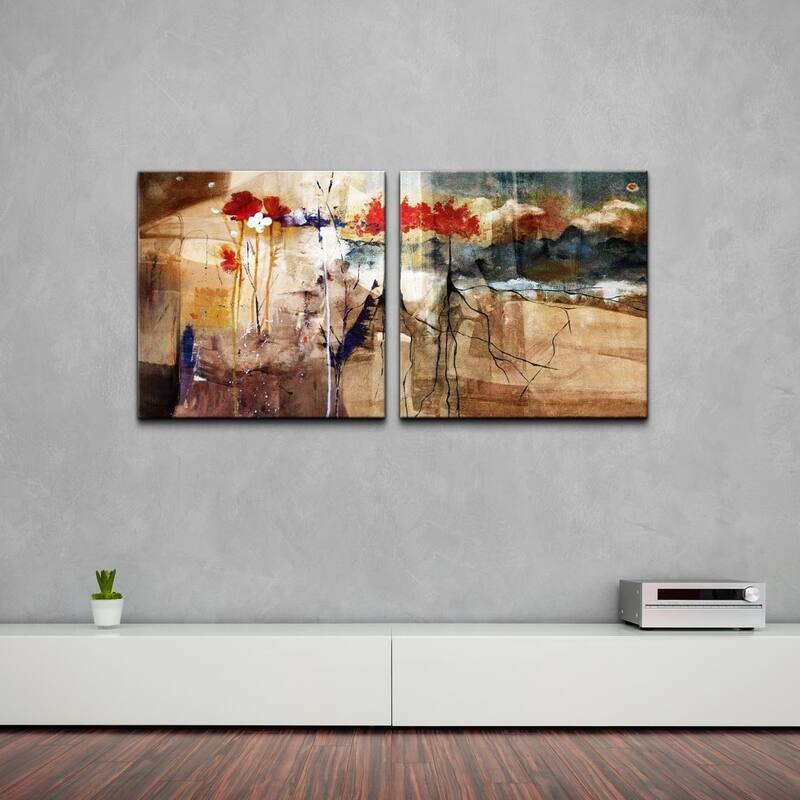 Ready2HangArt 'Floral' Oversized Abstract Canvas Wall Art (2-Piece) - Brown