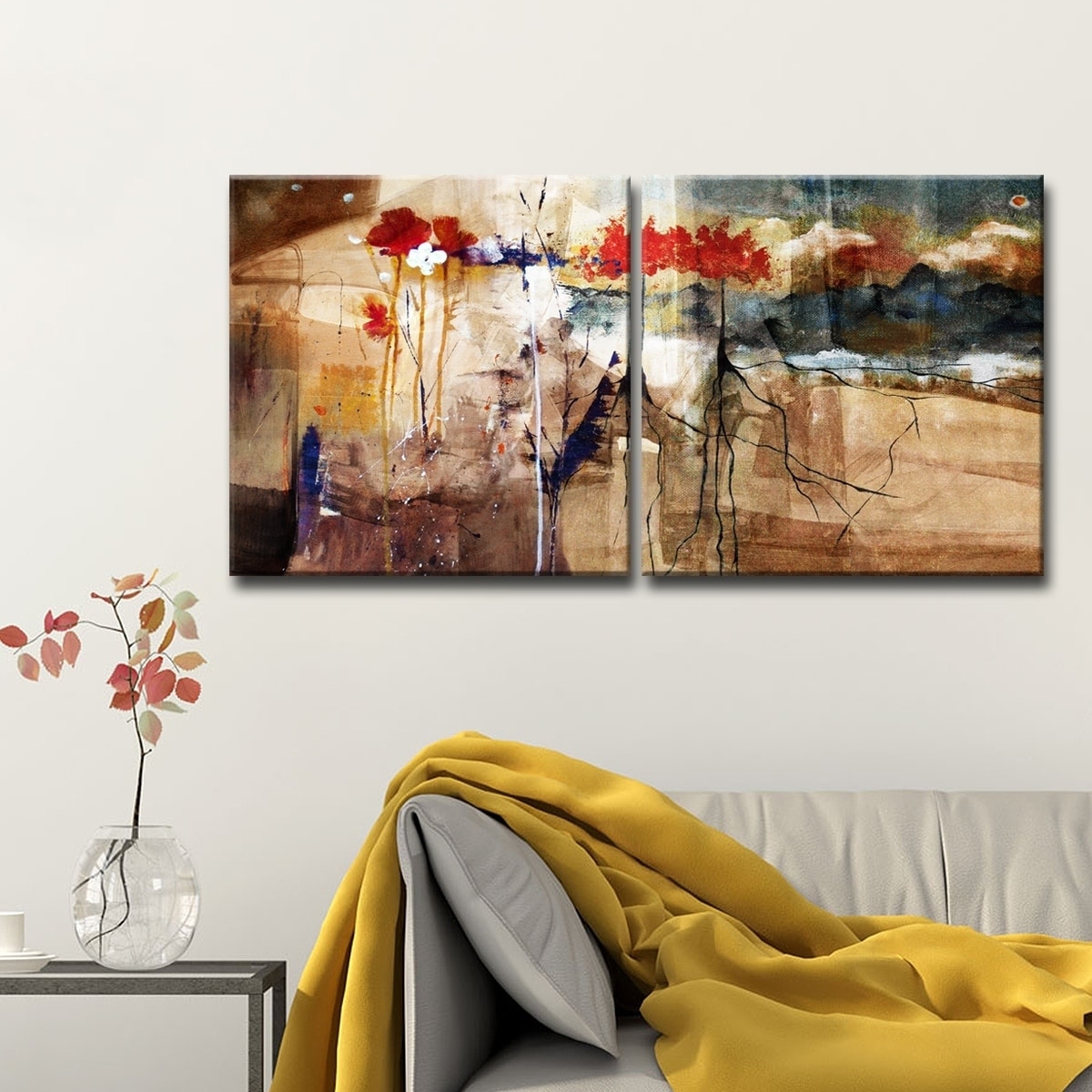 Shop Ready2hangart Floral Oversized Abstract Canvas Wall Art 2 Piece Brown On Sale Overstock 8399486