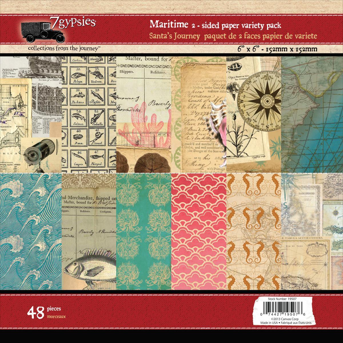 Maritime Double sided Paper Pad 6 X6 48/sheets  6 Designs/8 Each