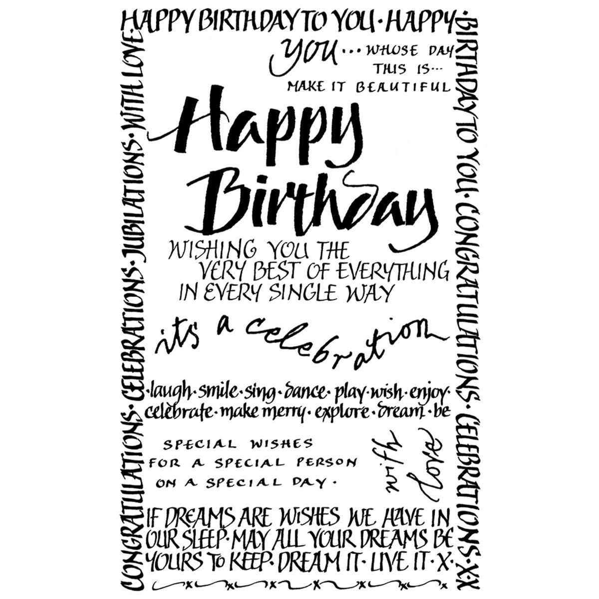 Crafty Individuals Unmounted Rubber Stamp 4.75 X7 Pkg  Happy Birthday Calligraphy