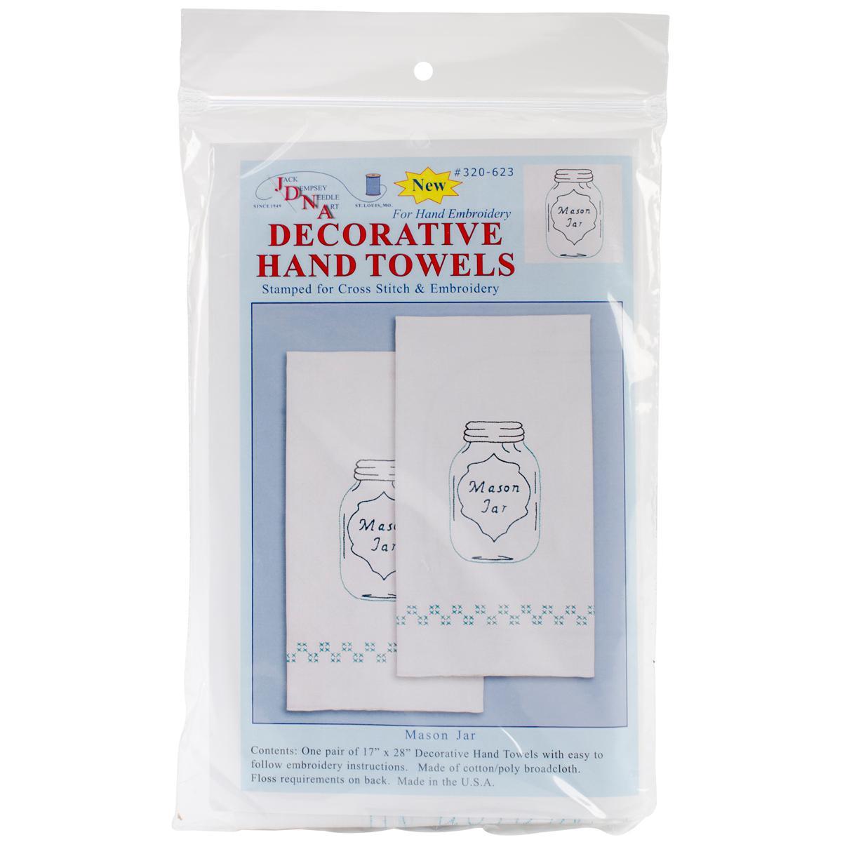 Stamped White Decorative Hand Towel 17 X28 One Pair  Mason Jar