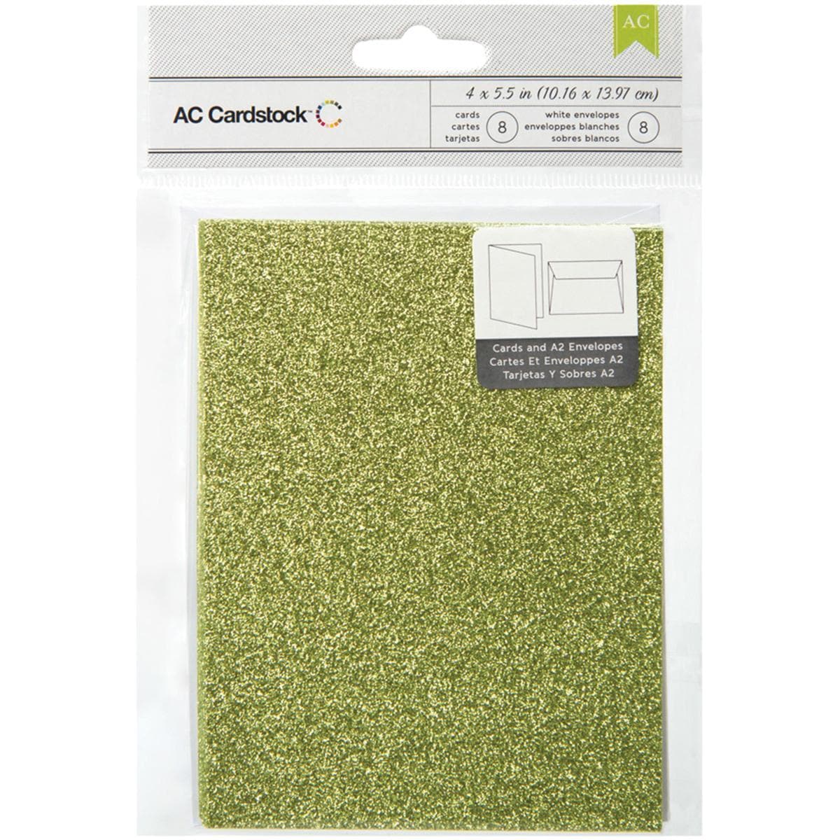 American Crafts A2 Cards and Envelopes (4.375 X5.75 ) 8/pkg  Key Lime Glitter