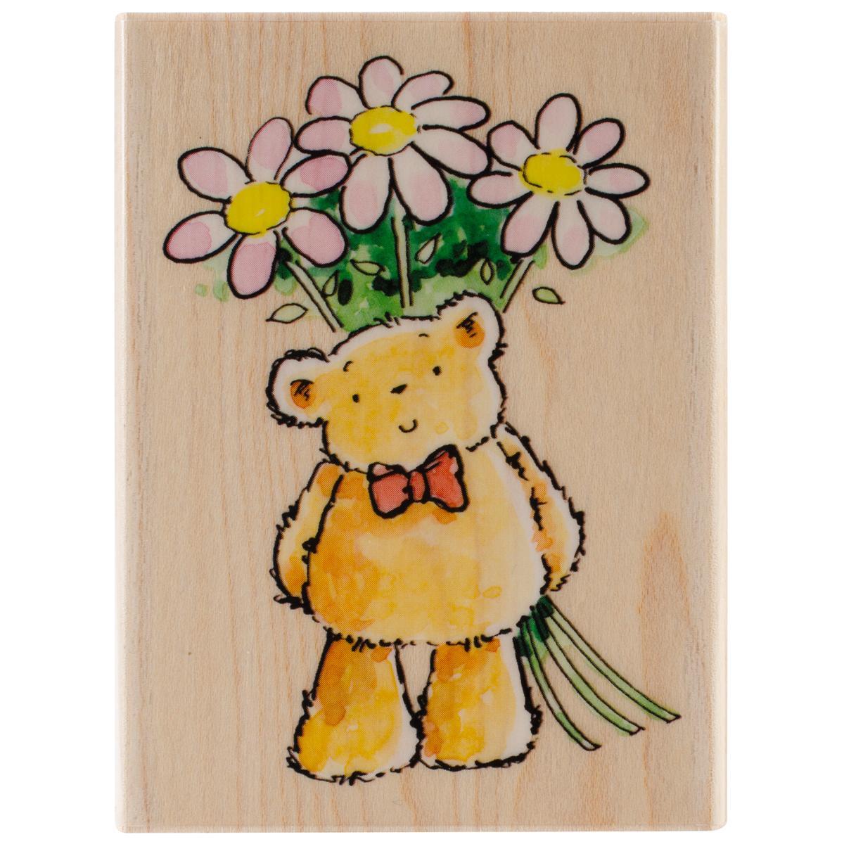 Penny Black Mounted Rubber Stamp 3.25 X2.25  Flower Bear