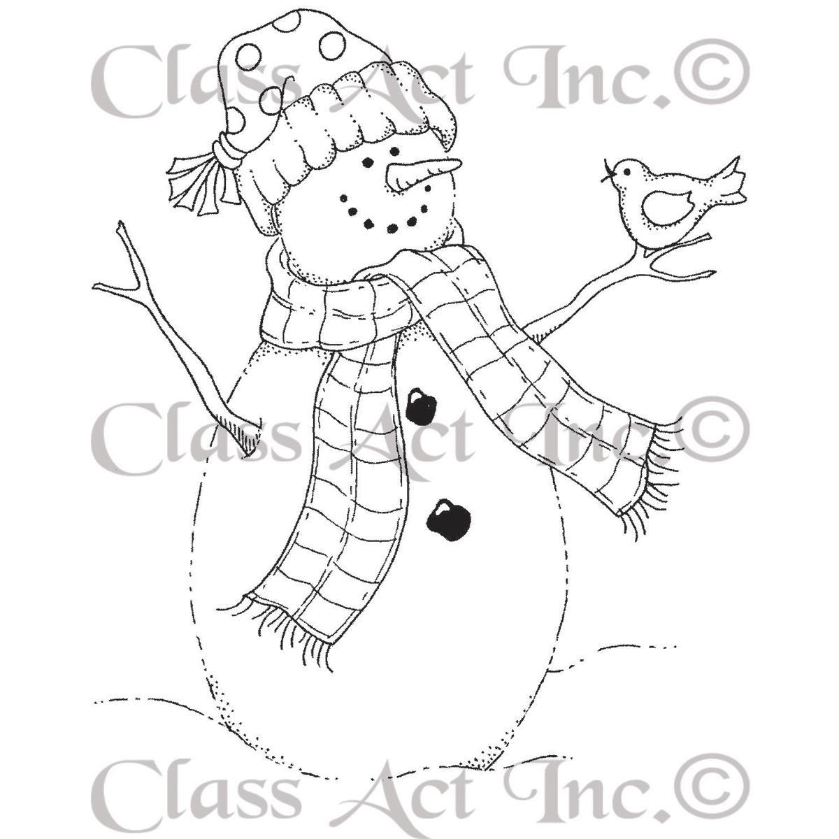 Class Act Cling Mounted Rubber Stamp 2.75 X3.75  Bird Snowman