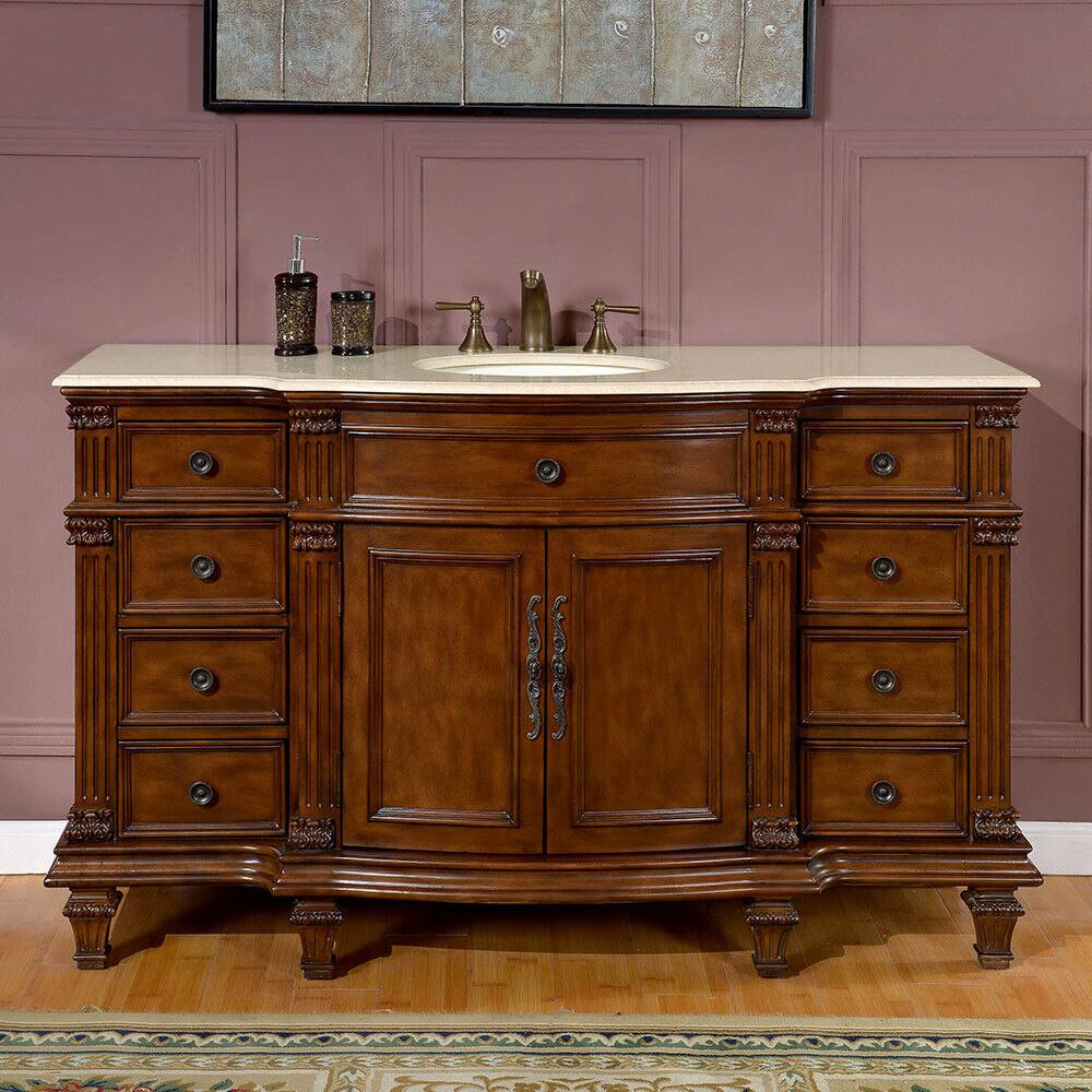 Silkroad Exclusive 60-inch Stone Top Bathroom Single Sink Vanity