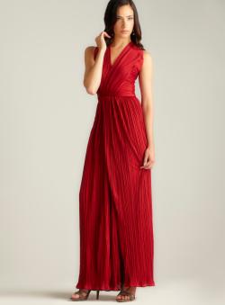 Halston Heritage Crossover Pleated Gown - Overstock - 8401474