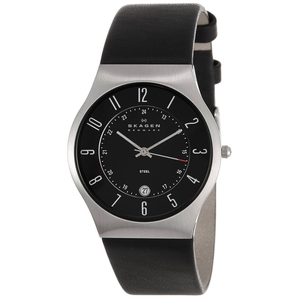 Skagen Men's 233XXLSLB Black Leather Strap Watch