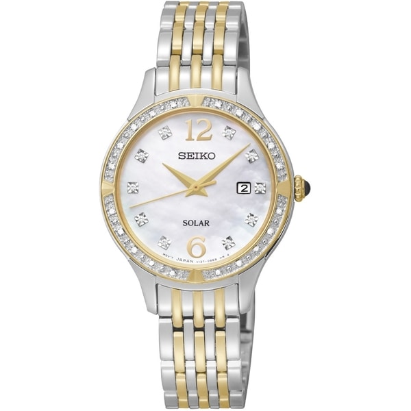 SEIKO Women's Solar Mother Of Pearl Dial Two Tone Diamond Watch ...