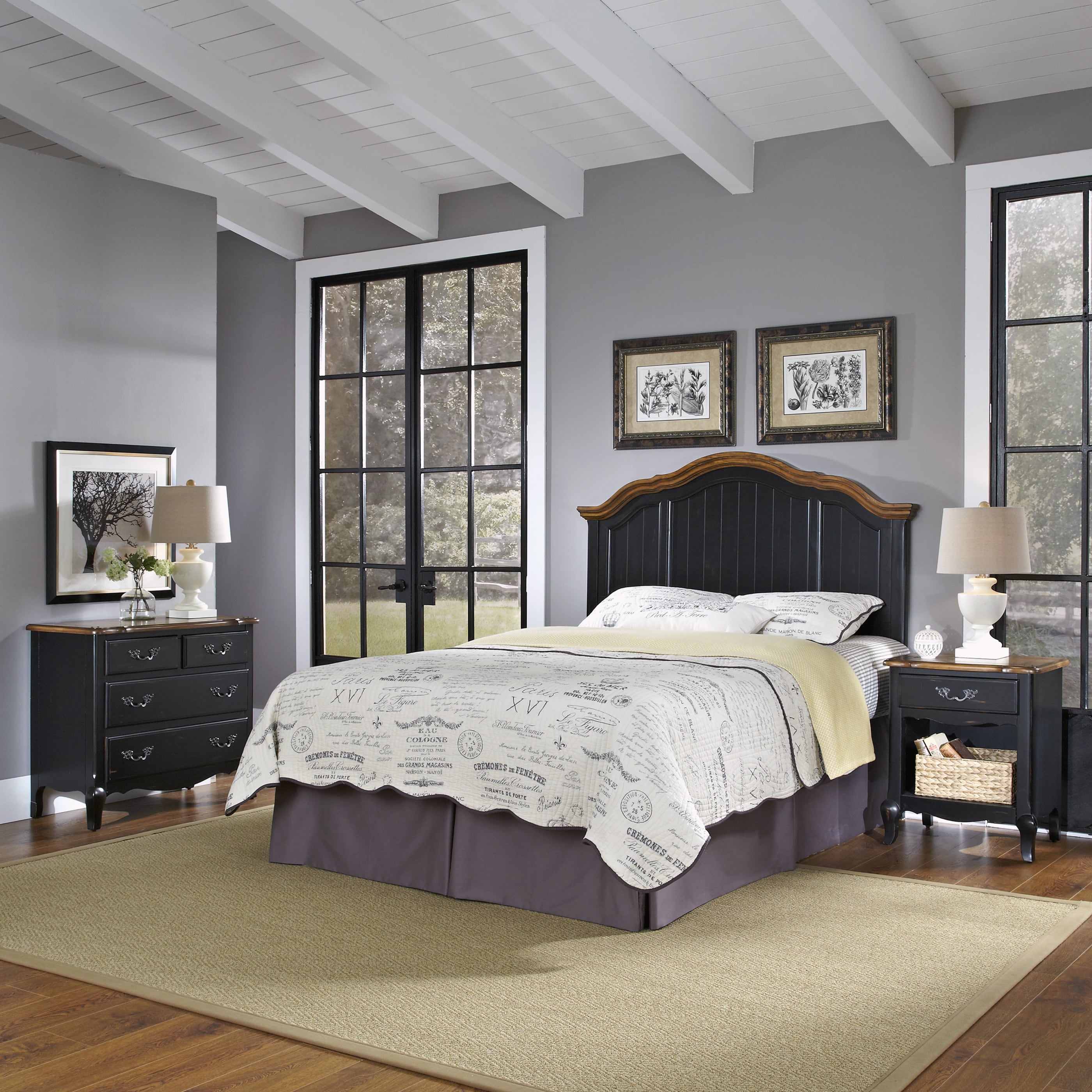 Home Styles The French Countryside King/ California King Headboard, Night Stand, And Chest Oak Size King