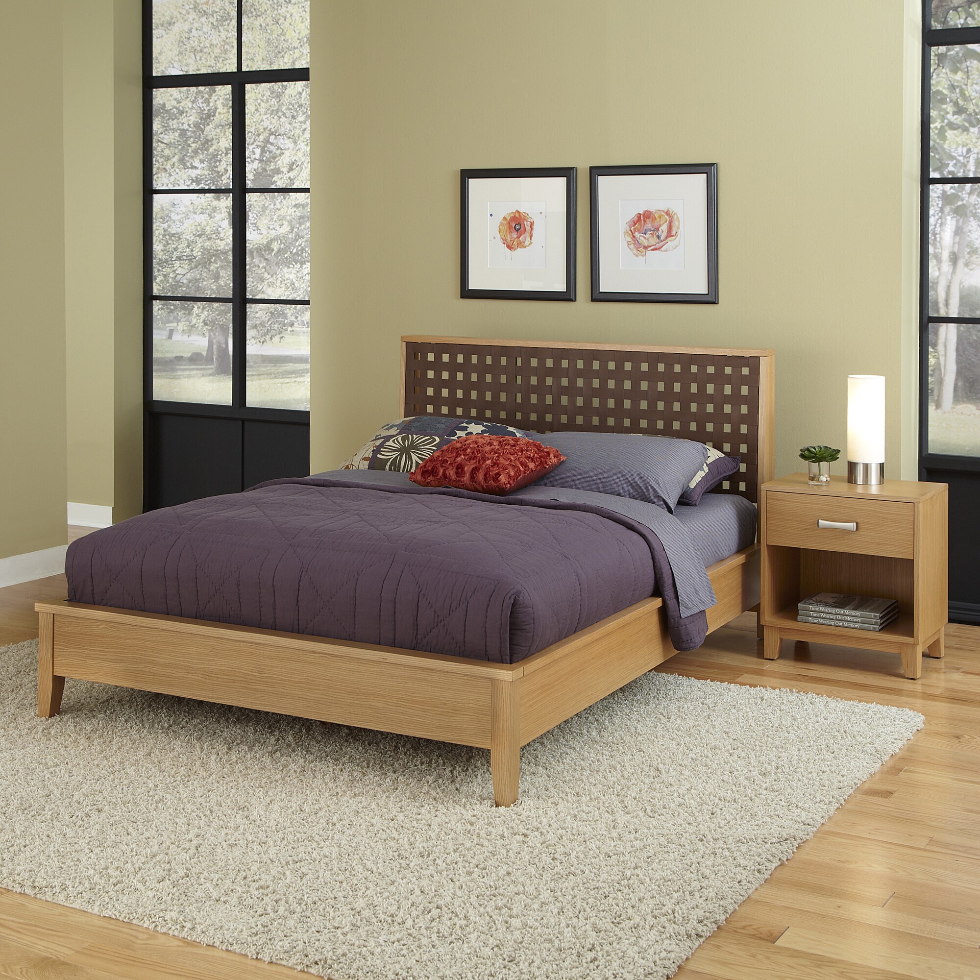 Rave King Bed And Night Stand Set (Highlighted blondeMaterials Hardwood solids, oak veneersFinish Highlighted blondeQueen Bed Dimensions 62.5 inches wide x 90.5 inches deep x 42 inches highKing Bed Dimensions 78.25 inches wide x 90.5 inches deep x 42 