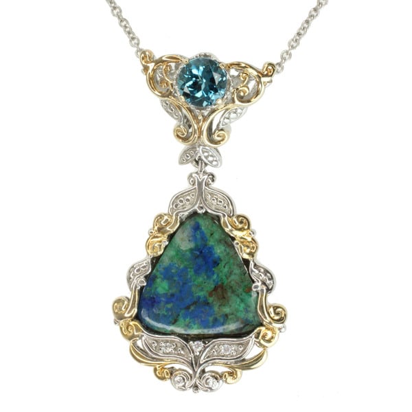 Michael Valitutti Two tone Azurite, London Blue Topaz and White Sapphire Necklace Michael Valitutti Gemstone Necklaces