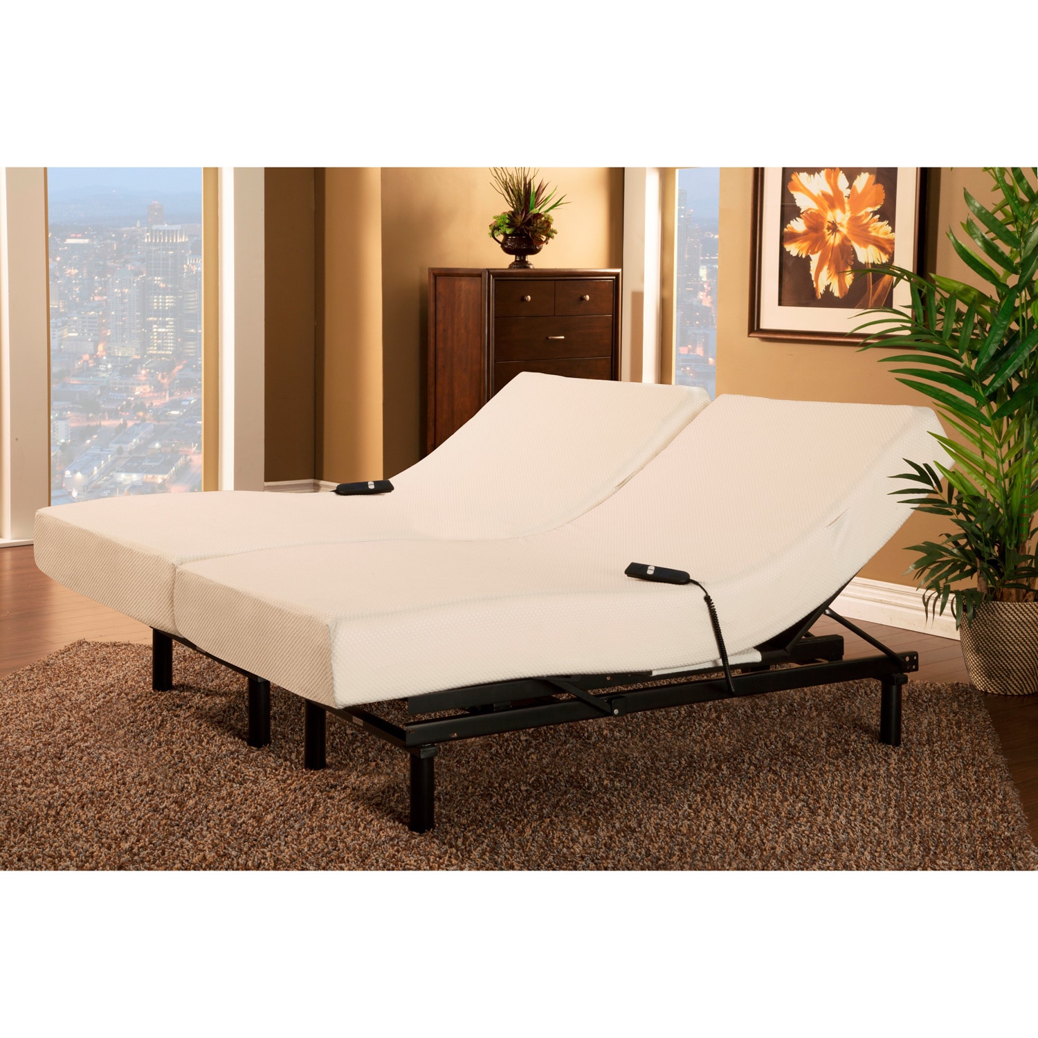 Sleep Zone Loft Single Motor Adjustable Bed With Split King size Visco Memory Foam Mattress (KingSet includes One (1) base, one (1) mattressConstruction Durable construction steel adjustable base with a pure visco elastic memory foam mattressSupport 5 